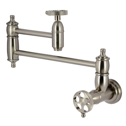 Kingston Brass KS3103RKX Webb Wall Mount Pot Filler Faucet with Knurled Handle, Antique Brass