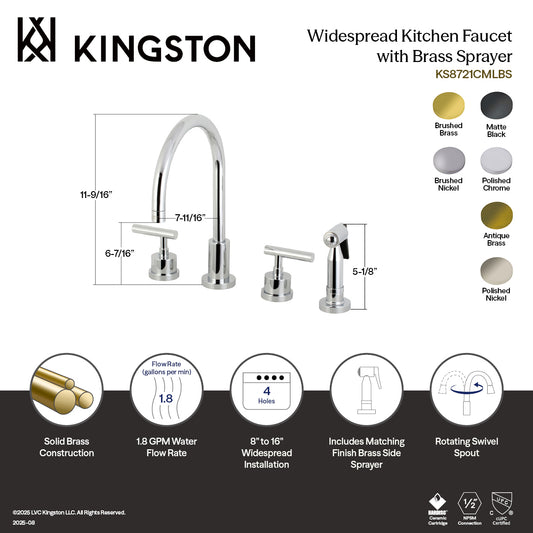 Kingston Brass KS8723CMLBS Manhattan Double-Handle Widespread Kitchen Faucet with Brass Sprayer, Antique Brass