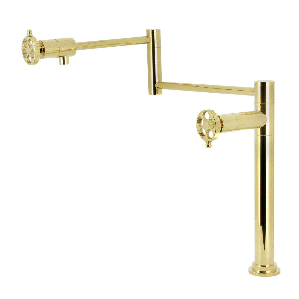 Kingston Brass KS4703RKZ Wendell Deck Mount Pot Filler Faucet with Knurled Handle, Antique Brass