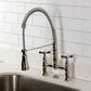 Kingston Brass GS1273BEX Essex Double-Handle Deck-Mount Pre-Rinse Bridge Kitchen Faucet, Antique Brass