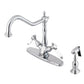 Kingston KS1238BPLBS Bel-Air Two-Handle Kitchen Faucet with Brass Sprayer, Brushed Nickel finish
