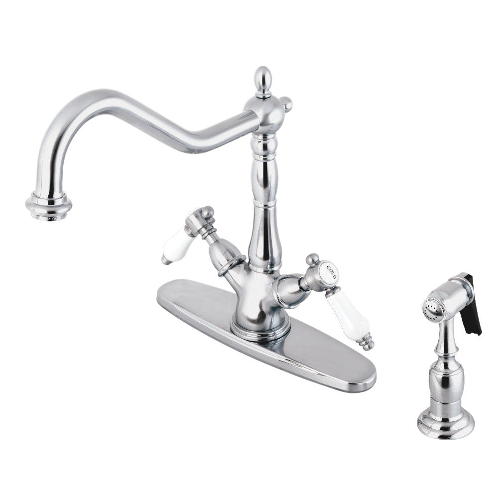 Kingston KS1238BPLBS Bel-Air Two-Handle Kitchen Faucet with Brass Sprayer, Brushed Nickel finish
