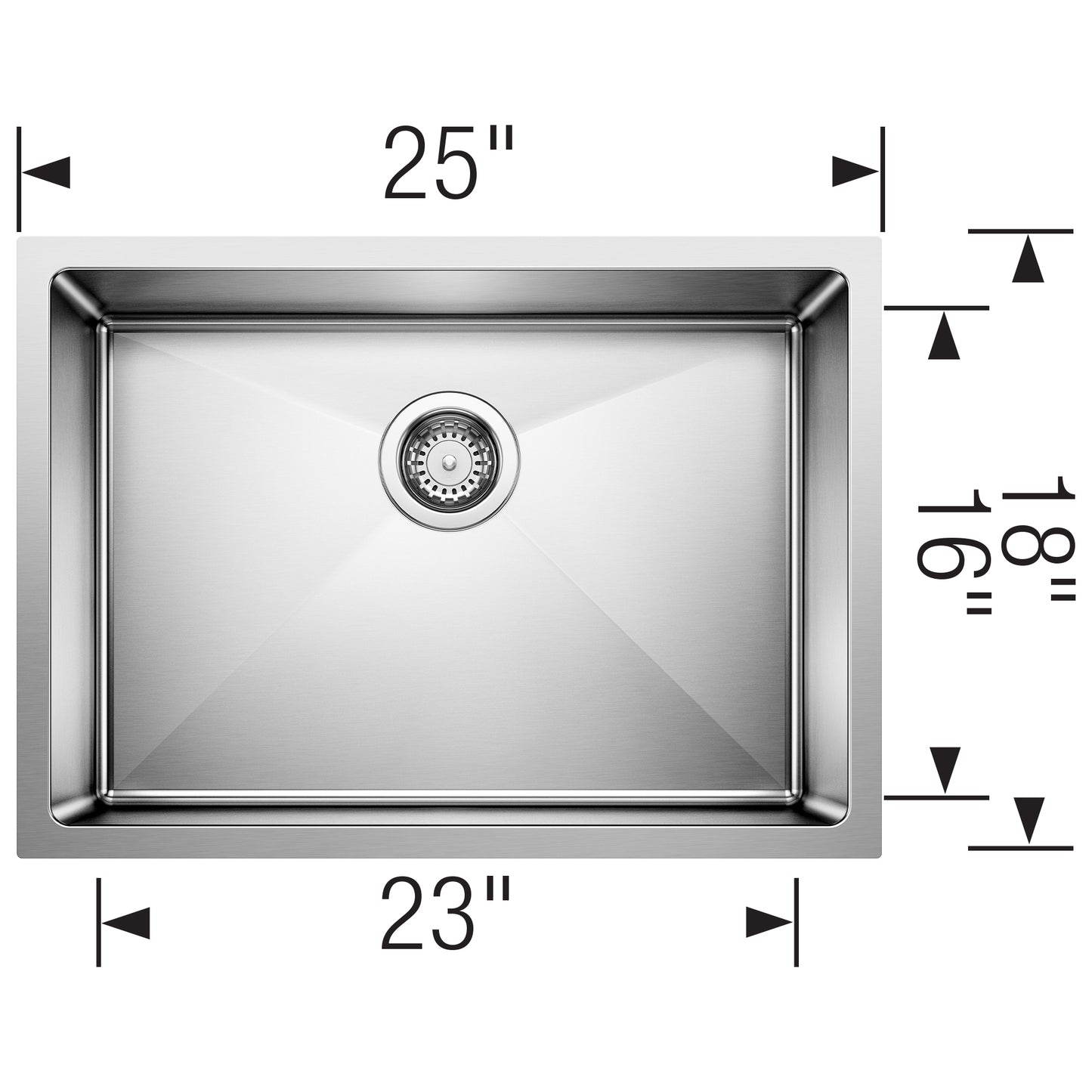 BLANCO Cuvee R15 25" Single Bowl Undermount Stainless Steel Kitchen Sink dimensions and design layout.