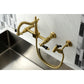 Kingston KS1263PKLBS Duchess Two-Handle Wall Mount Bridge Kitchen Faucet with Brass Sprayer, Antique Brass