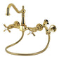 Kingston KS1243ZXBS Millennium Two-Handle Wall Mount Bridge Kitchen Faucet with Brass Sprayer, Antique Brass