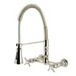 Kingston Brass GS1243BEX Essex Double-Handle Wall-Mount Pre-Rinse Bridge Kitchen Faucet, Antique Brass in polished nickel finish.