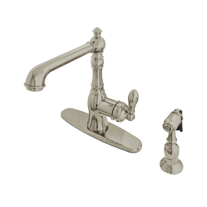 Gourmetier GSY7208ACLBS American Classic Single-Handle Kitchen Faucet with Brass Sprayer, Brushed Nickel