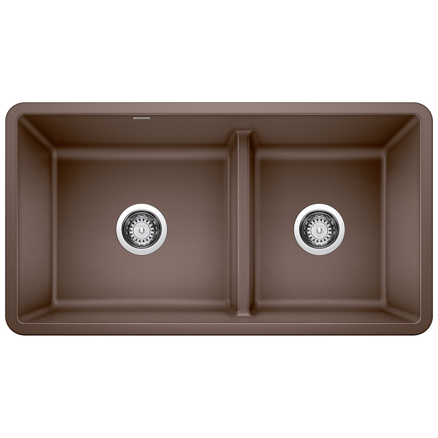 BLANCO Precis SILGRANIT 33" 60/40 Reversible Double Bowl Undermount Kitchen Sink with Low Divide in brown finish.