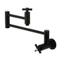 Kingston Brass KS8103ZX Millennium Wall Mount Pot Filler Faucet, Antique Brass in matte black finish with foldable swing arms.