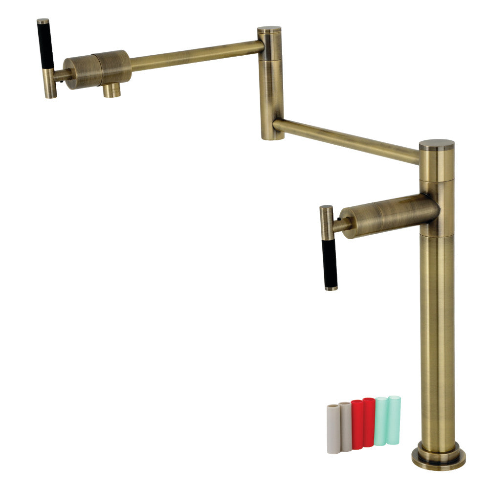 Kingston Brass KS4703CKL Kaiser Deck Mount Pot Filler Faucet, Antique Brass with black silicone rubber handles