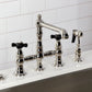 Kingston KS7277PKXBS Duchess Bridge Kitchen Faucet with Brass Sprayer, Brushed Brass close-up view