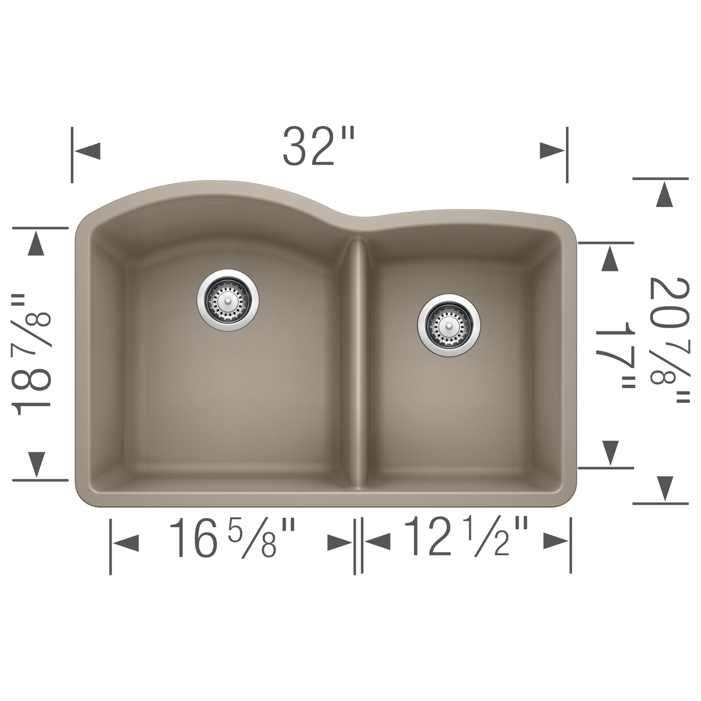 BLANCO Diamond SILGRANIT 32" 60/40 Double Bowl Undermount Kitchen Sink dimensions and design layout.