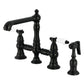 Kingston KS7277BPLBS Bel-Air Bridge Kitchen Faucet with Brass Sprayer, Brushed Brass in matte black finish