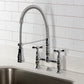 Kingston Brass GS1273BEX Essex Double-Handle Deck-Mount Pre-Rinse Bridge Kitchen Faucet, Antique Brass in chrome finish