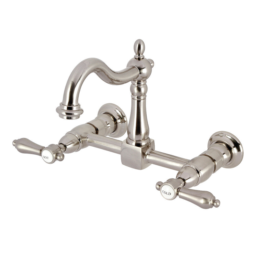 Kingston KS1263BAL Heirloom Two-Handle Wall Mount Bridge Kitchen Faucet, Antique Brass