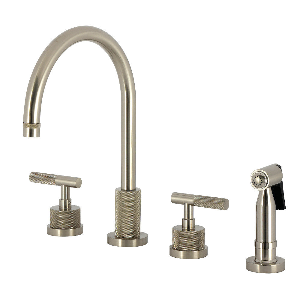 Kingston Brass KS8723KNLBS Convergent Double-Handle Widespread Kitchen Faucet with Knurled Handle and Brass Sprayer, Antique Brass