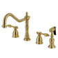 Kingston Brass KB1797TALBS Tudor Double-Handle Widespread Kitchen Faucet with Brass Sprayer, Brushed Brass