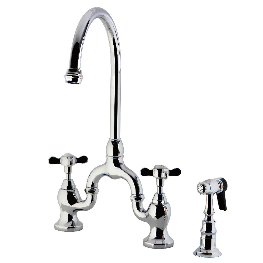Kingston KS7798BEXBS Essex Bridge Kitchen Faucet with Brass Sprayer, Brushed Nickel, polished chrome finish