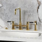 Kingston KS8287DKLBS Kaiser Bridge Kitchen Faucet with Brass Sprayer, Brushed Brass on a modern kitchen countertop.