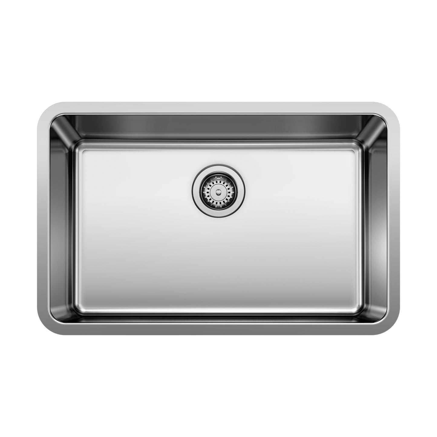 BLANCO Formera 28" Single Bowl Undermount Stainless Steel Kitchen Sink top view with central drain.