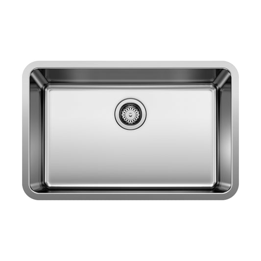 BLANCO Formera 28" Single Bowl Undermount Stainless Steel Kitchen Sink top view with central drain.