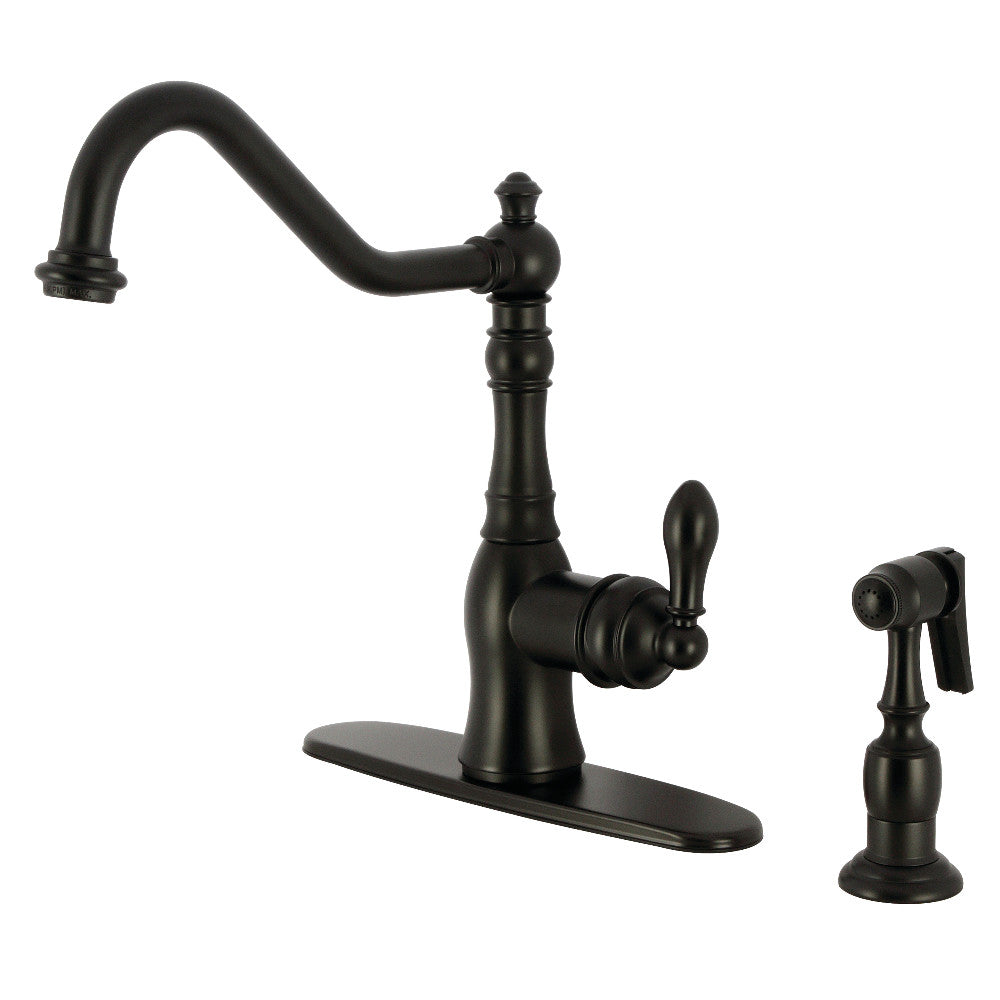 Gourmetier GSY7703ACLBS American Classic Single-Handle Kitchen Faucet with Brass Side Sprayer, Antique Brass