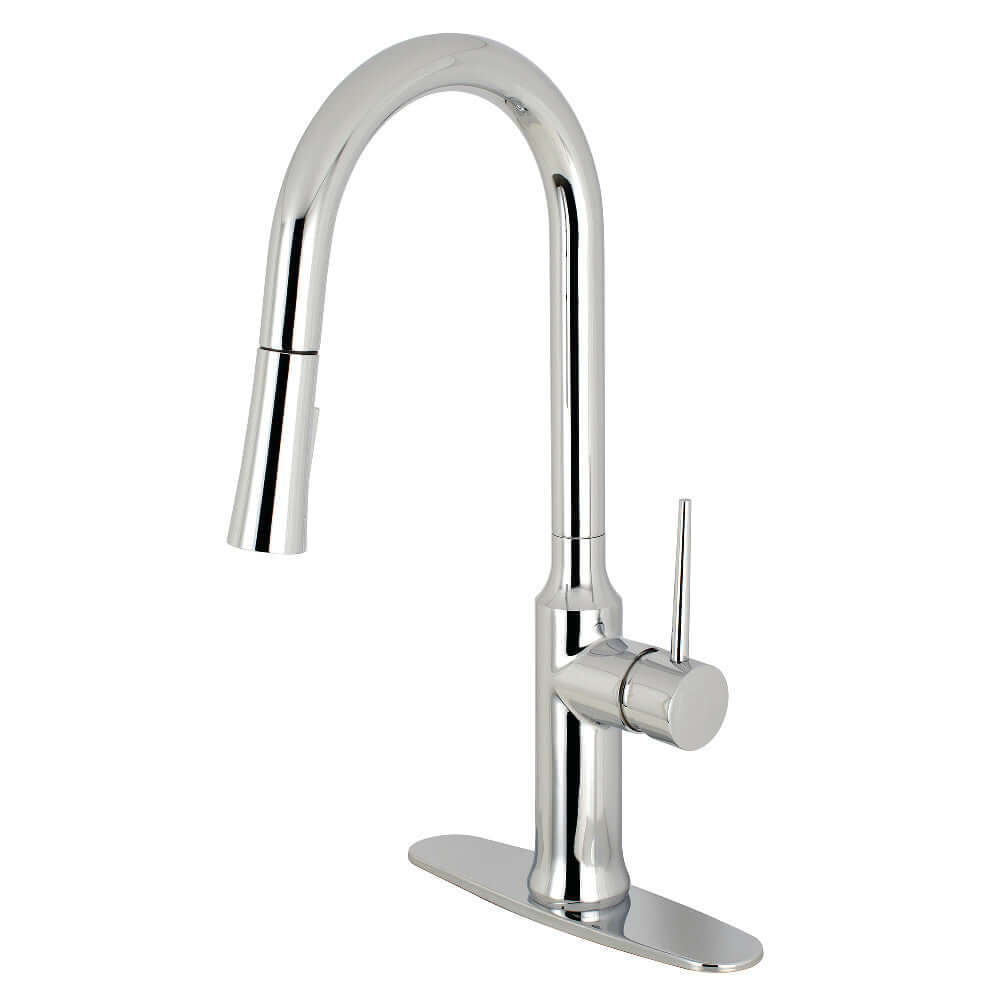 Gourmetier LS2723NYL New York Single-Handle Pull-Down Kitchen Faucet, Brushed Brass in polished chrome finish.