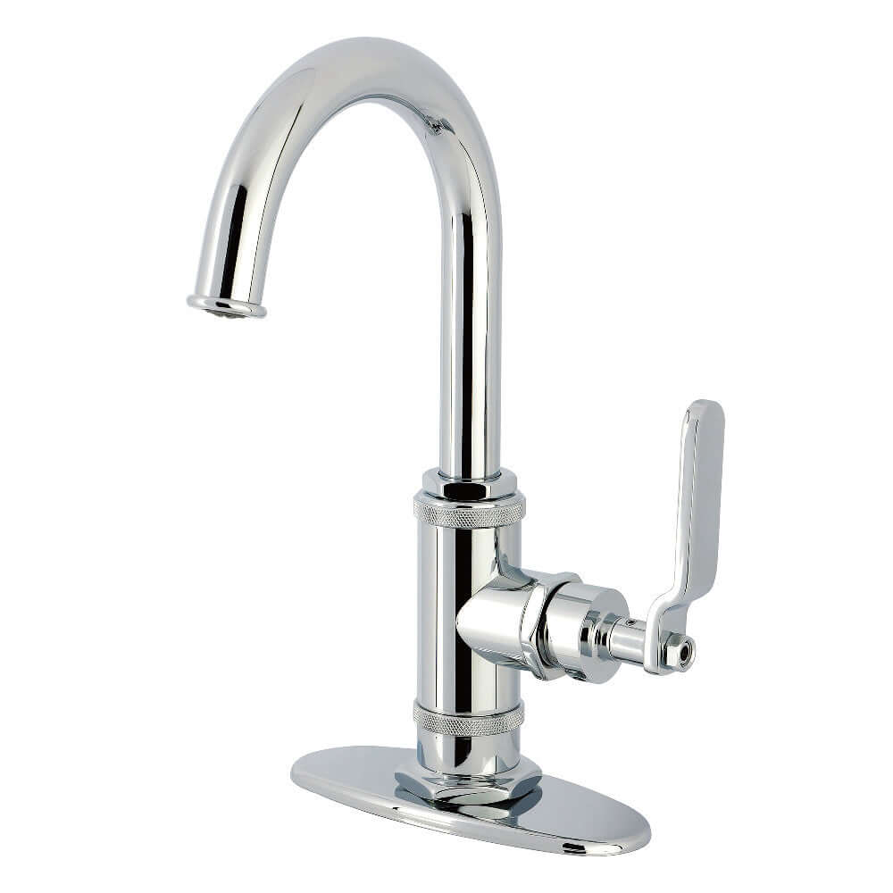Kingston Brass KSD8503KL Whitaker Single-Handle Bar Faucet, Antique Brass with high spout and sleek design.