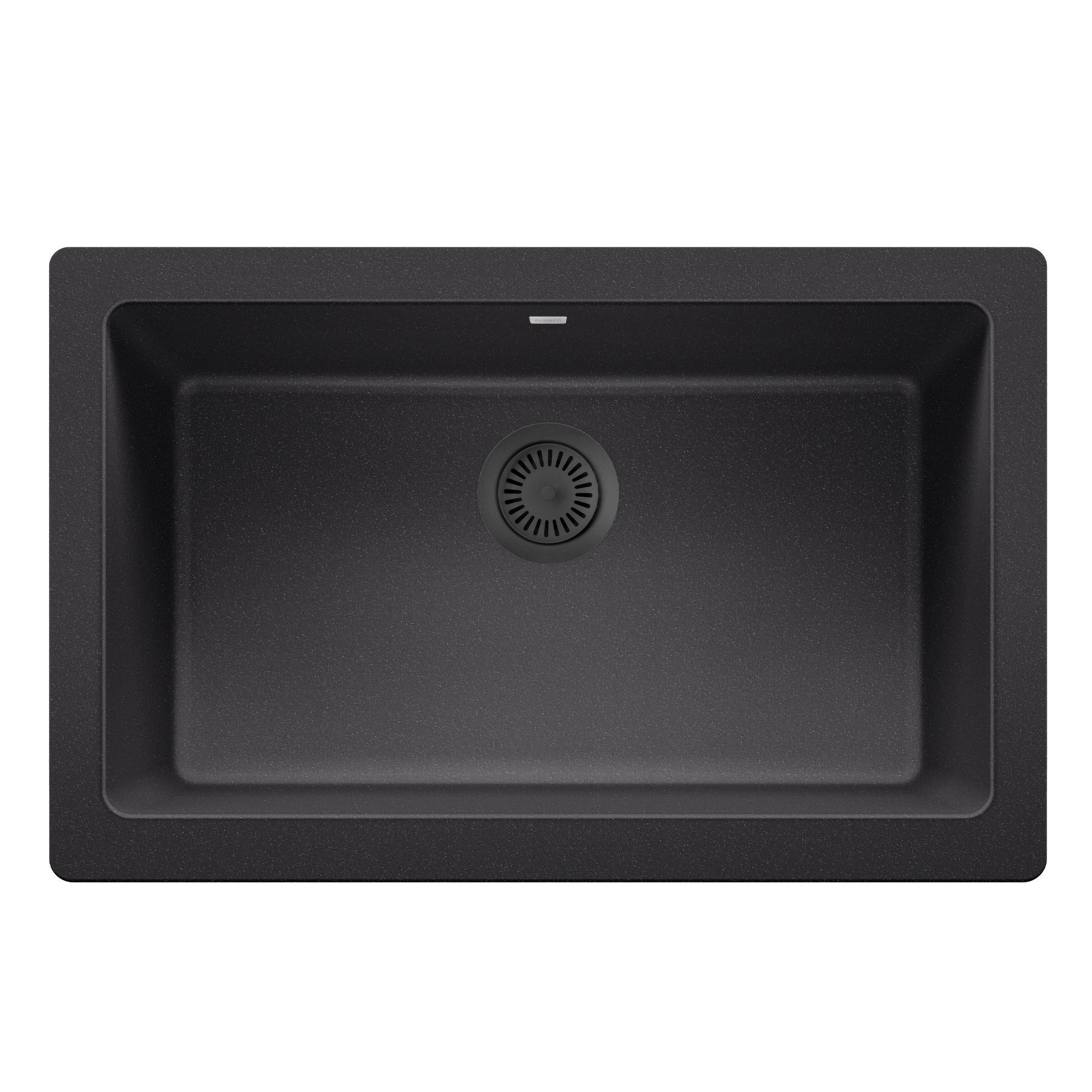 Color-Coordinated Metal Basket Strainer - Anthracite above view of a stylish kitchen sink.