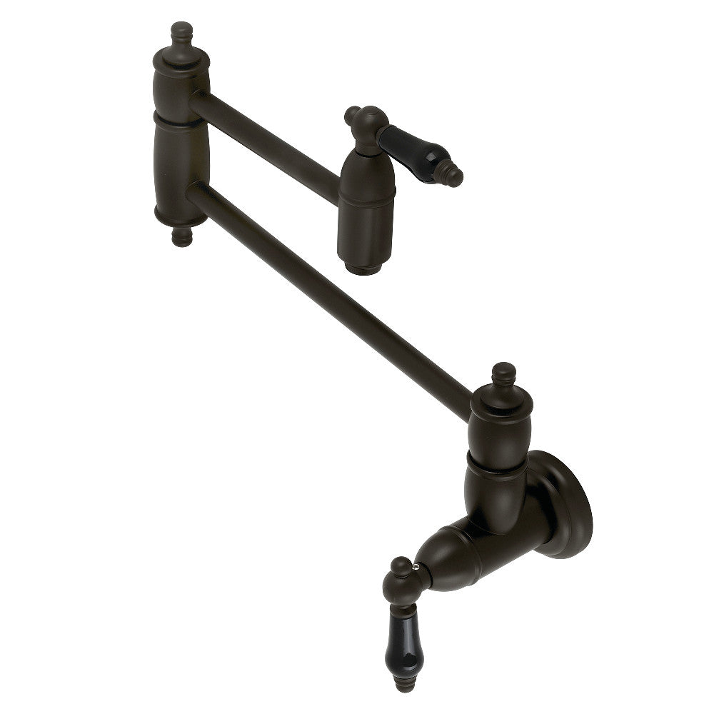 Kingston Brass KS3103PKL Duchess Wall Mount Pot Filler Faucet, Antique Brass with black porcelain handles
