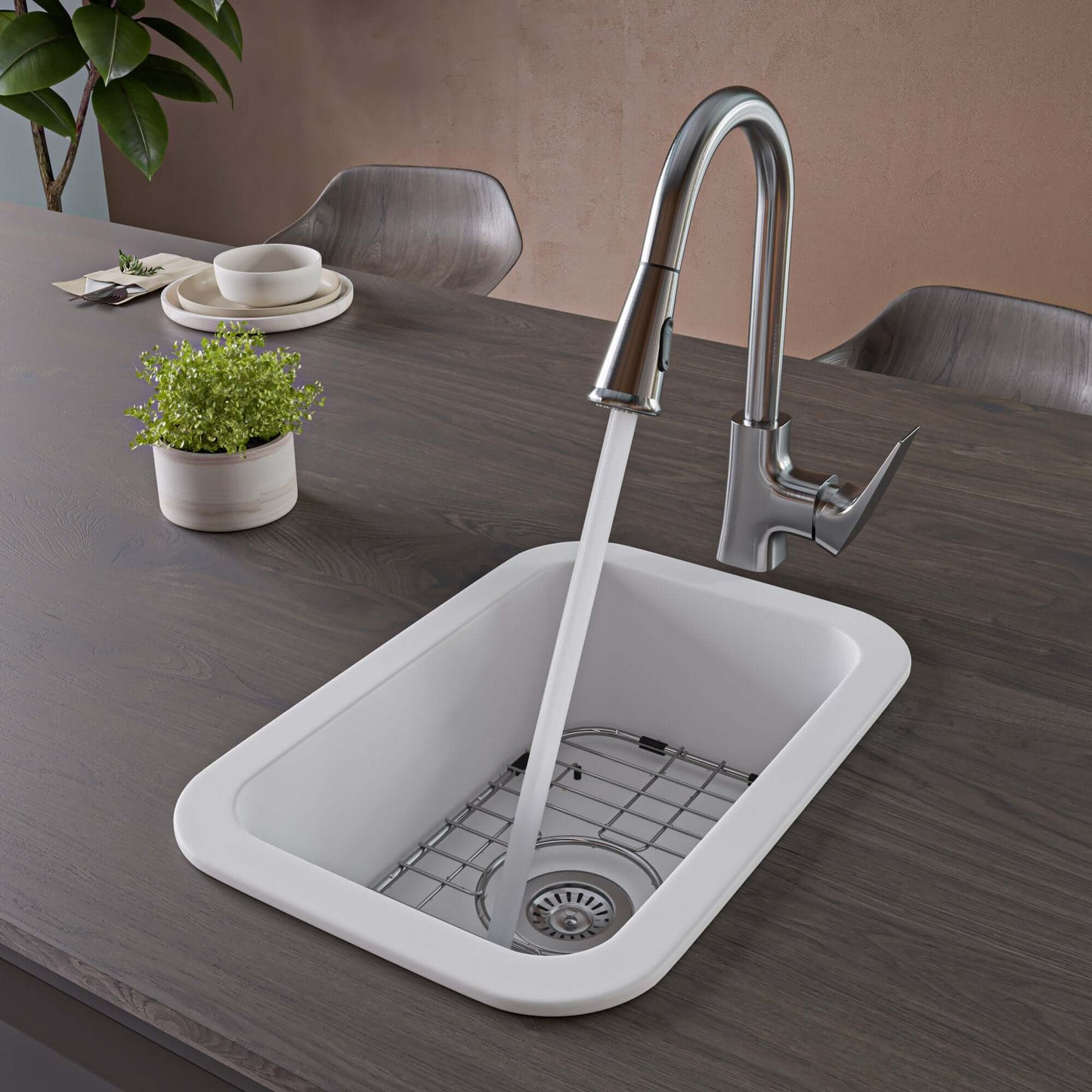Alfi 13" x 19" Dual Mount Fireclay Prep Sink - ABF1319UD with modern faucet in kitchen setting.