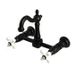 Kingston KS2443PX Heritage Two-Handle Wall Mount Bridge Kitchen Faucet, Antique Brass in matte black finish