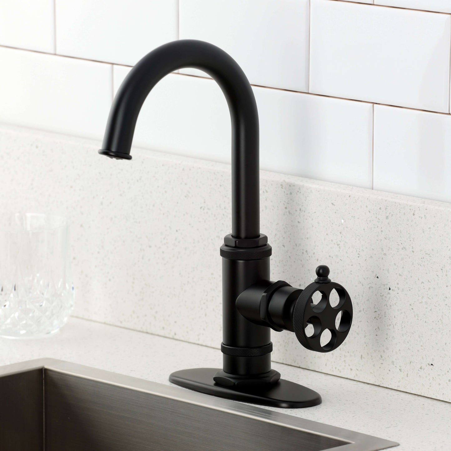 Kingston Brass KSD8503RKZ Wendell Single-Handle Bar Faucet with Knurled Handle, Antique Brass