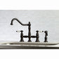 Kingston KS3277PLBS Restoration Bridge Kitchen Faucet with Brass Sprayer, Brushed Brass in classic design.