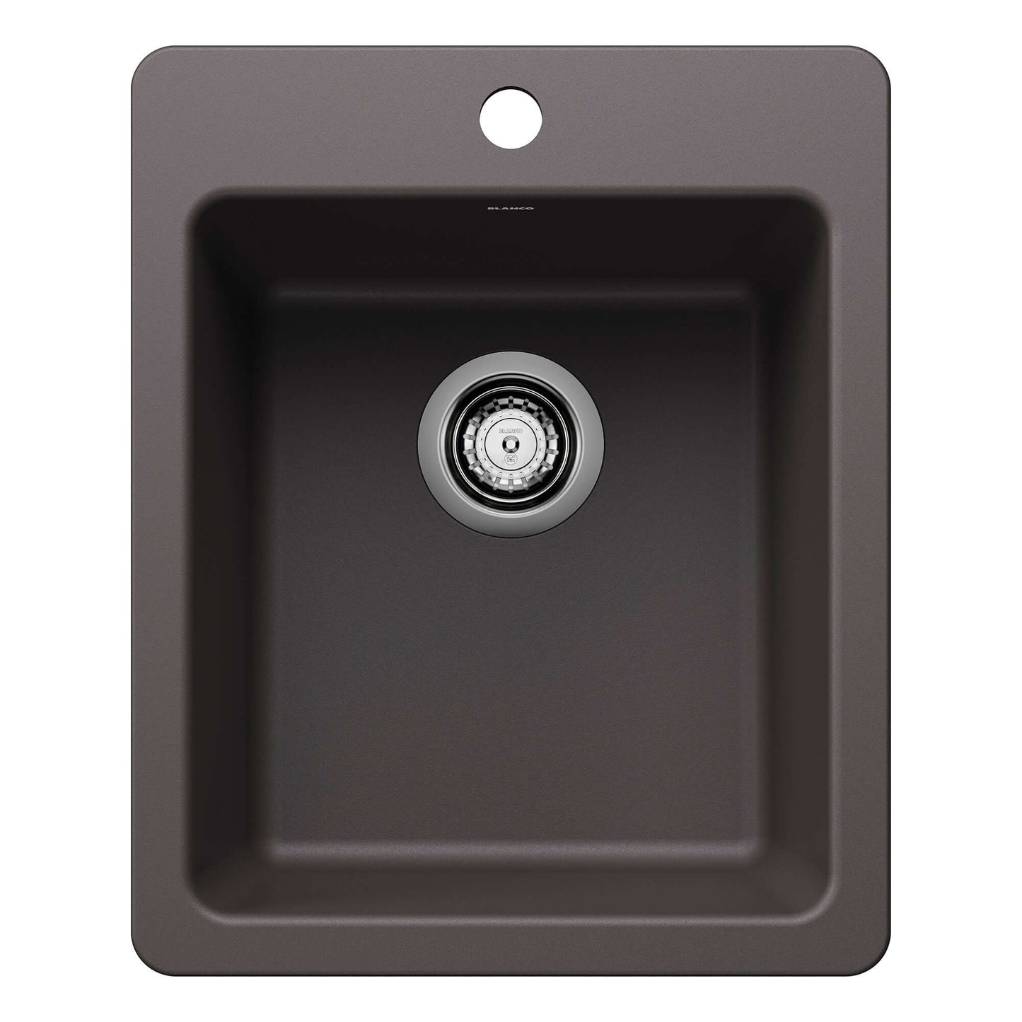 BLANCO Liven SILGRANIT 17" Dual Mount Bar Sink in a dark finish with a central drain.