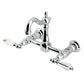 Kingston KS2443WLL Willshire Two-Handle Wall Mount Bridge Kitchen Faucet, Antique Brass in polished chrome finish.