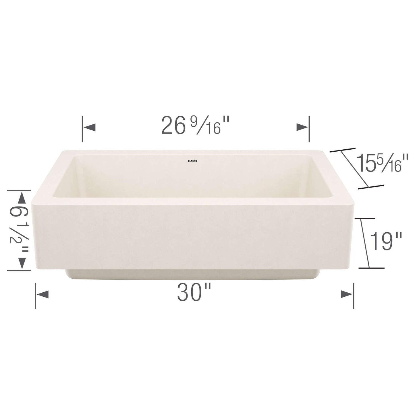 BLANCO VINTERA 30" SILGRANIT Single Bowl Farmhouse Sink dimensions and design details.