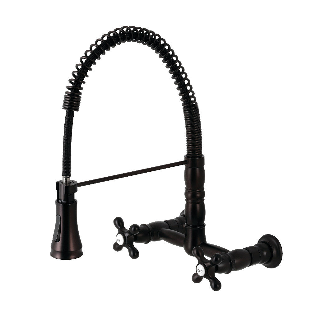 Gourmetier GS1243AX Heritage Double-Handle Wall-Mount Pre-Rinse Bridge Kitchen Faucet, Antique Brass in oil rubbed bronze finish