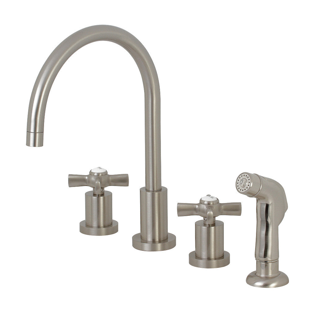 Kingston Brass KS8728ZX Millennium Double-Handle Widespread Kitchen Faucet with Plastic Sprayer, Brushed Nickel