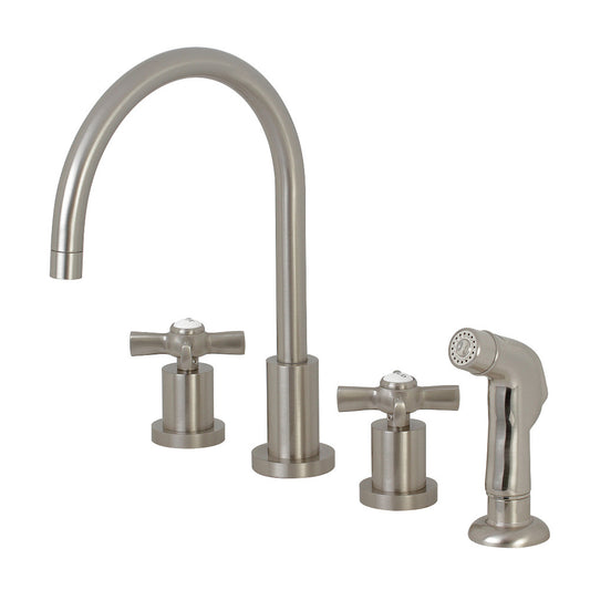 Kingston Brass KS8728ZX Millennium Double-Handle Widespread Kitchen Faucet with Plastic Sprayer, Brushed Nickel