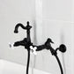 Kingston KS2443PXBS Heritage Two-Handle Wall Mount Bridge Kitchen Faucet with Brass Sprayer, Antique Brass
