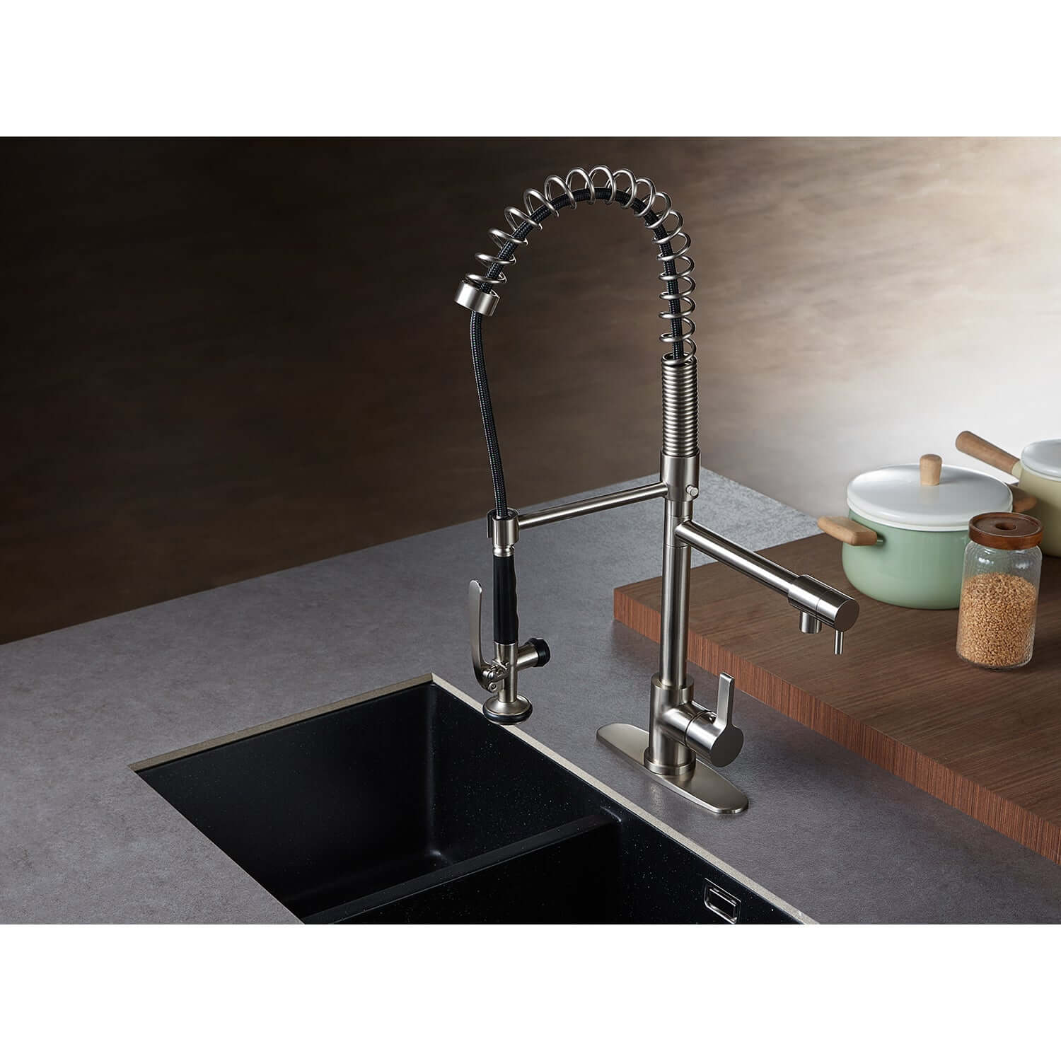 Gourmetier LS8503CTL Continental Single-Handle Deck-Mount Pre-Rinse Kitchen Faucet with Pot Filler, Brushed Brass