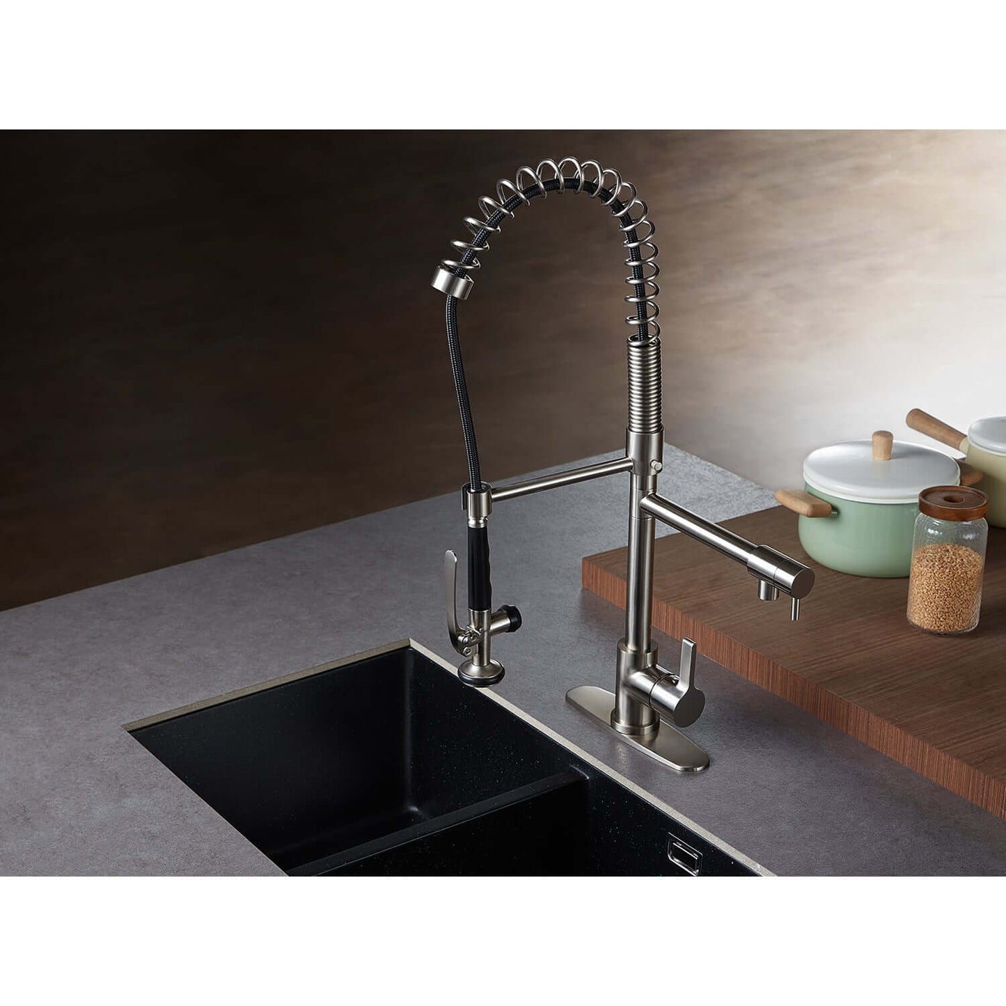 Gourmetier LS8503CTL Continental Single-Handle Deck-Mount Pre-Rinse Kitchen Faucet with Pot Filler, Brushed Brass