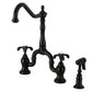 Kingston KS7753TXBS French Country Bridge Kitchen Faucet with Brass Sprayer, Antique Brass in matte black finish