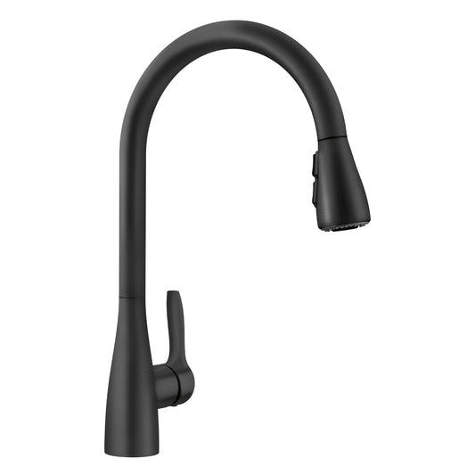 BLANCO Atura Pull-Down Dual-Spray Kitchen Faucet in sleek black finish with high-arc design for modern kitchens.