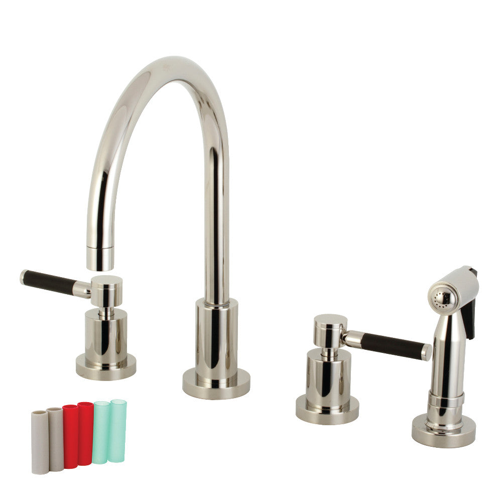 Kingston Brass KS8727DKLBS Kaiser Double-Handle Widespread Kitchen Faucet with Brass Sprayer, Brushed Brass