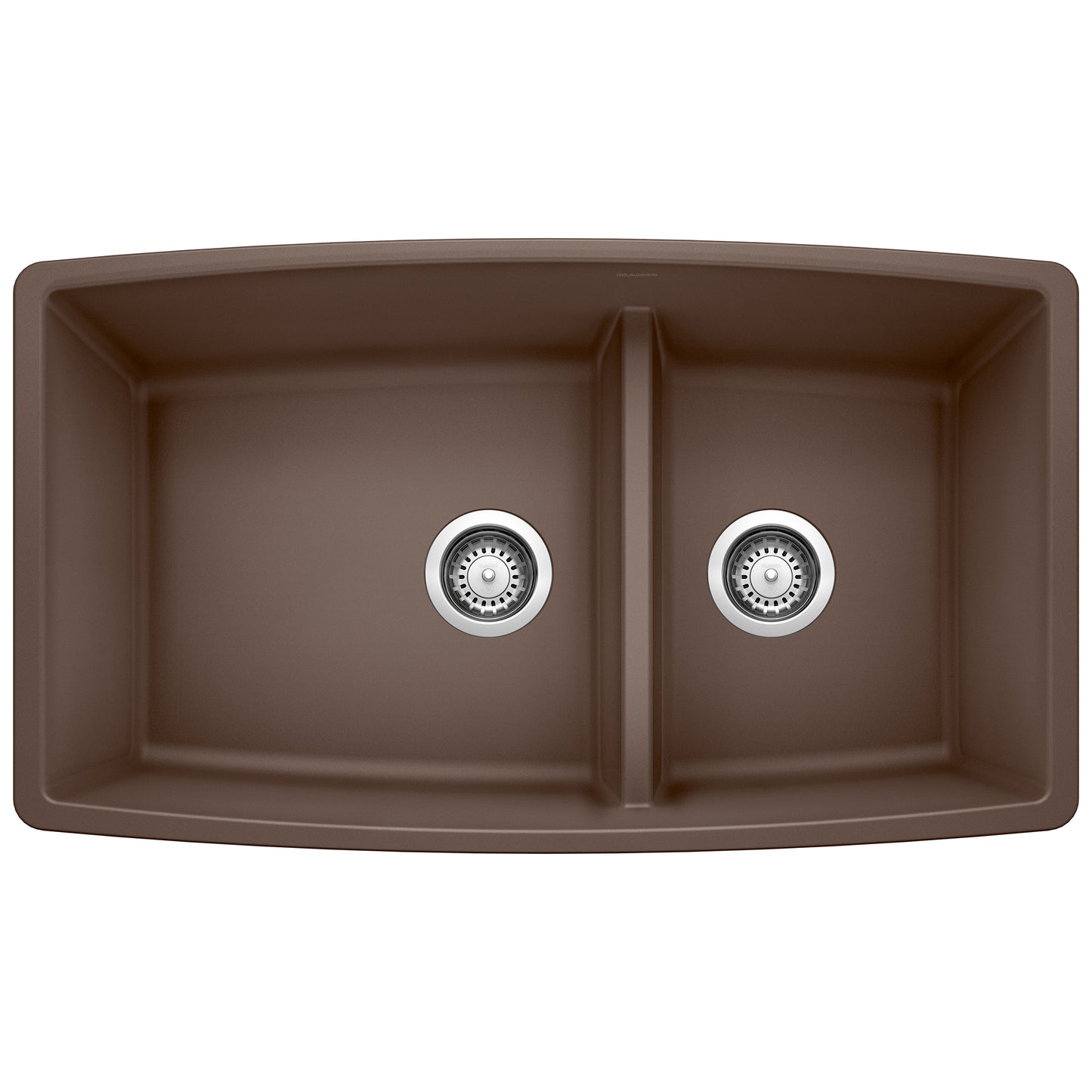 BLANCO Performa SILGRANIT 33" 60/40 Double Bowl Undermount Kitchen Sink with Low Divide in brown finish