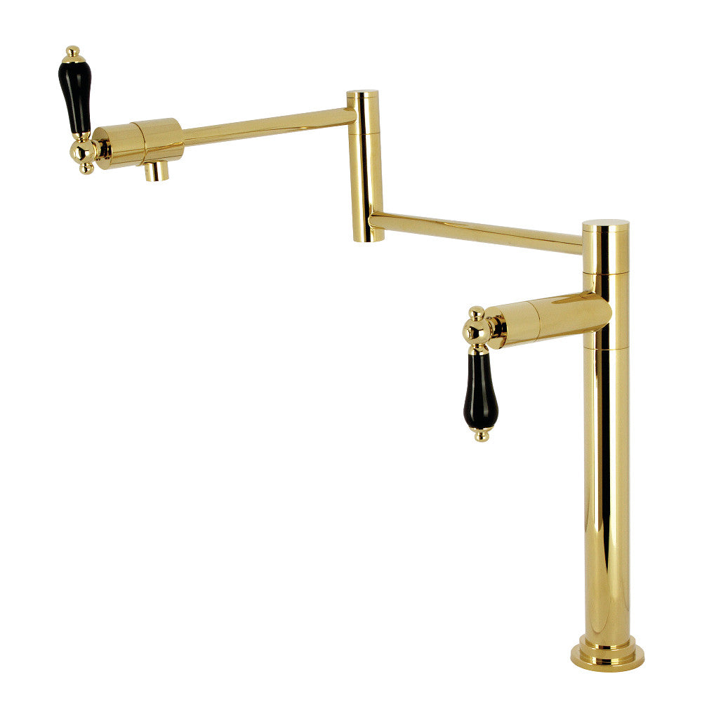 Kingston Brass KS4707PKL Duchess Deck Mount Pot Filler Faucet, Brushed Brass with black porcelain handles