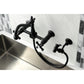 Kingston KS1263AXBS Heritage Two-Handle Wall Mount Bridge Kitchen Faucet with Brass Sprayer, Antique Brass