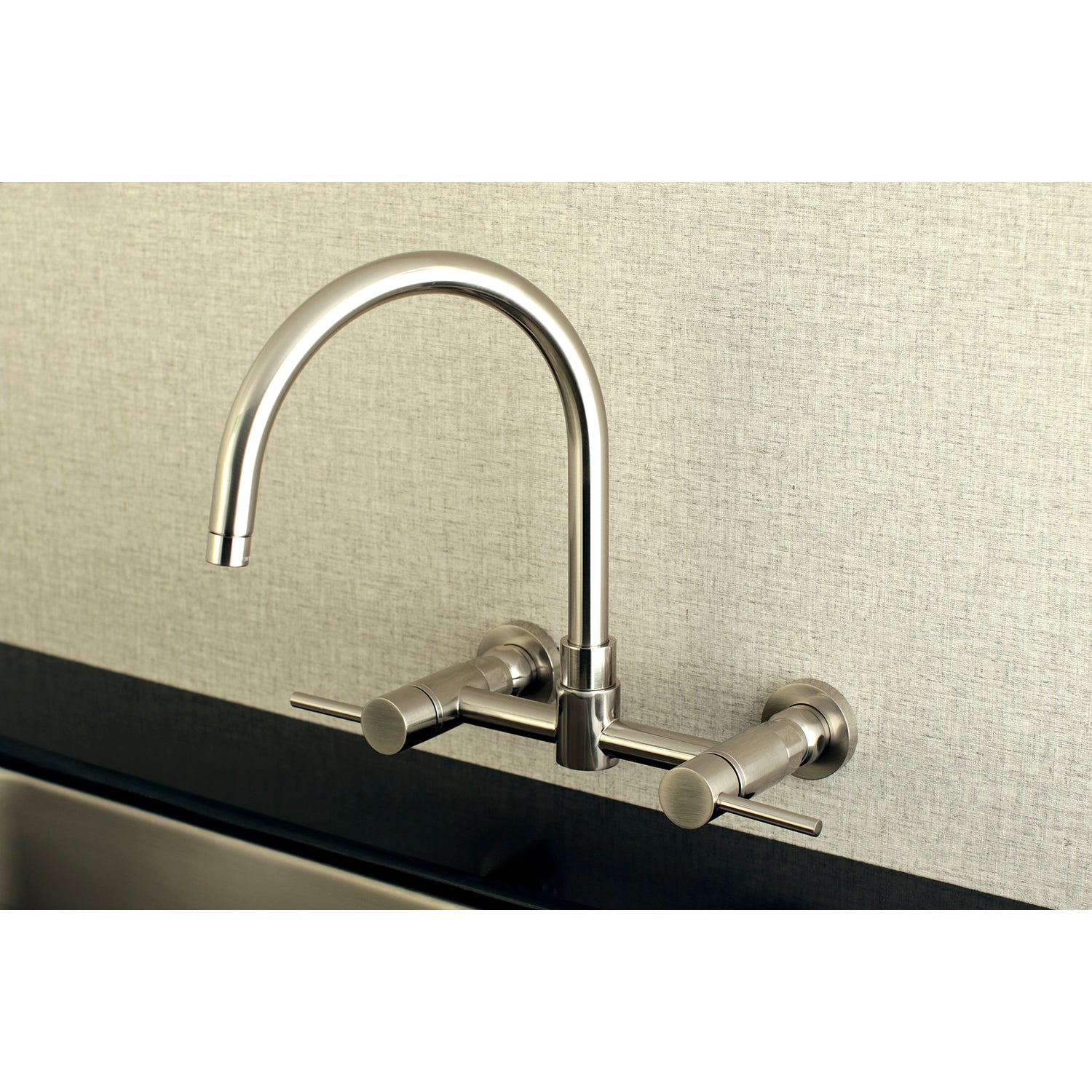 Kingston Brass KS8178DL Concord Wall Mount Bridge Kitchen Faucet with elevated gooseneck spout